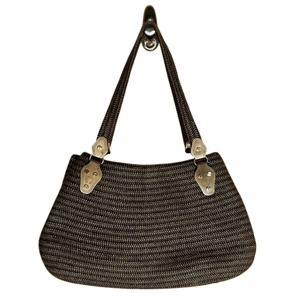 Eric Javits Purse Shenia Squishee Brown Gold Metallic Woven Tote Bag Fall